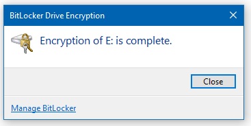 Encryption is completed message box
